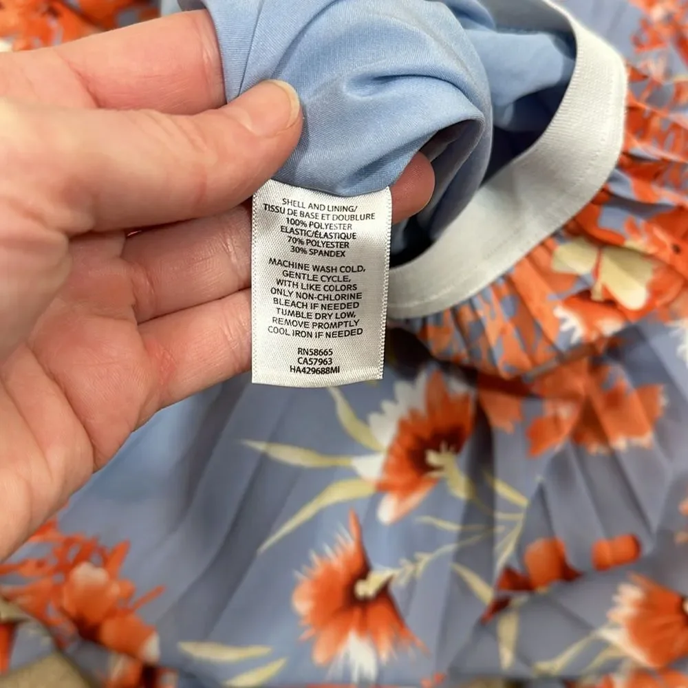 Halogen Floral Blue Pink Lined Spring Pleated Midi Women Skirt Size Small
